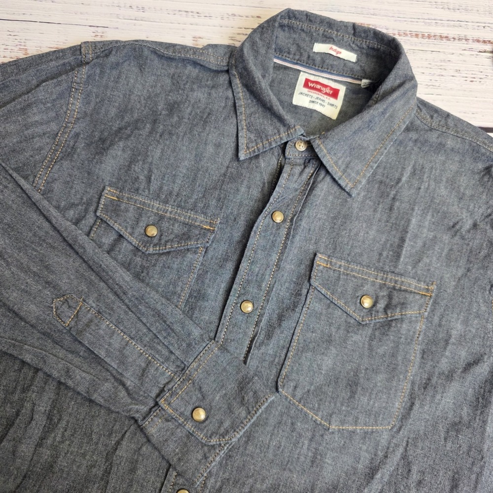Wrangler Stretch Denim JWD6OWN Indigo‎ Pearl Snap Button Slim Fit  Mens Medium